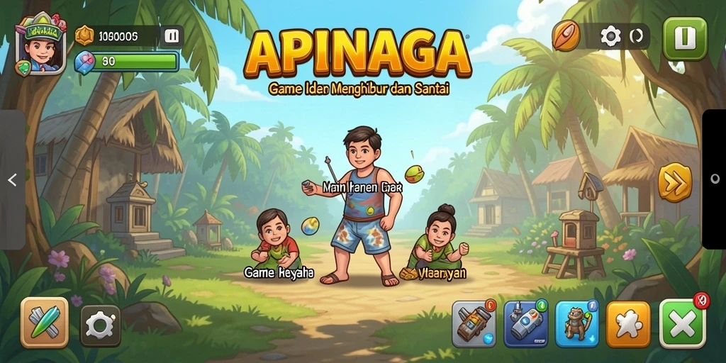 Screenshot utama APINAGA menampilkan aksi gameplay Idle yang seru dan mengasyikkan.