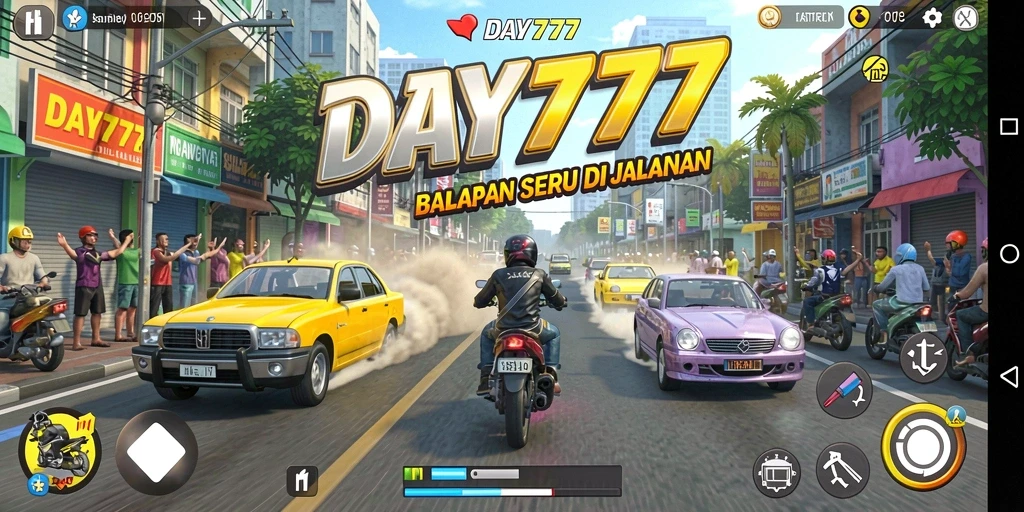Tampilan gameplay DAY777 yang penuh aksi balapan.