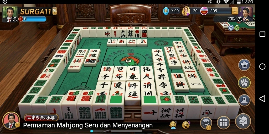 Tampilan gameplay menarik dari SURGA11 yang menampilkan pertempuran tile Mahjong.